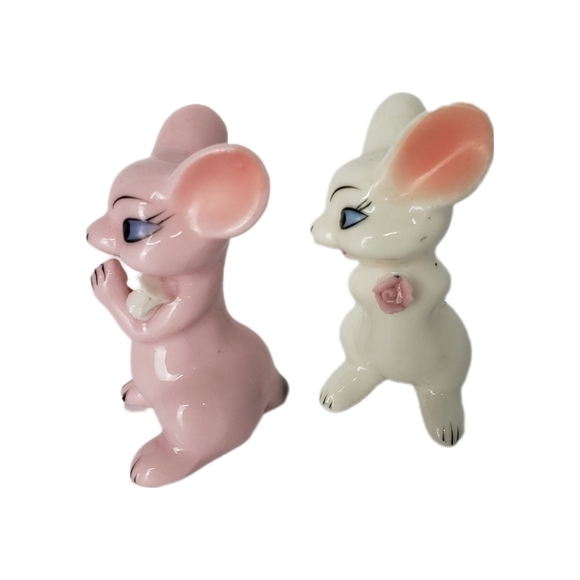 Vintage Japan  Set of Ceramic Mice Pink/white - Picture 4 of 10
